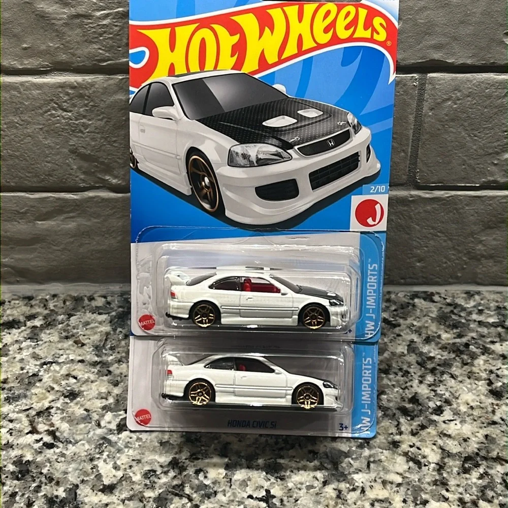 Hot Wheels Honda Civic Si J Imports Toy Car x2 white 1/64 Mattel